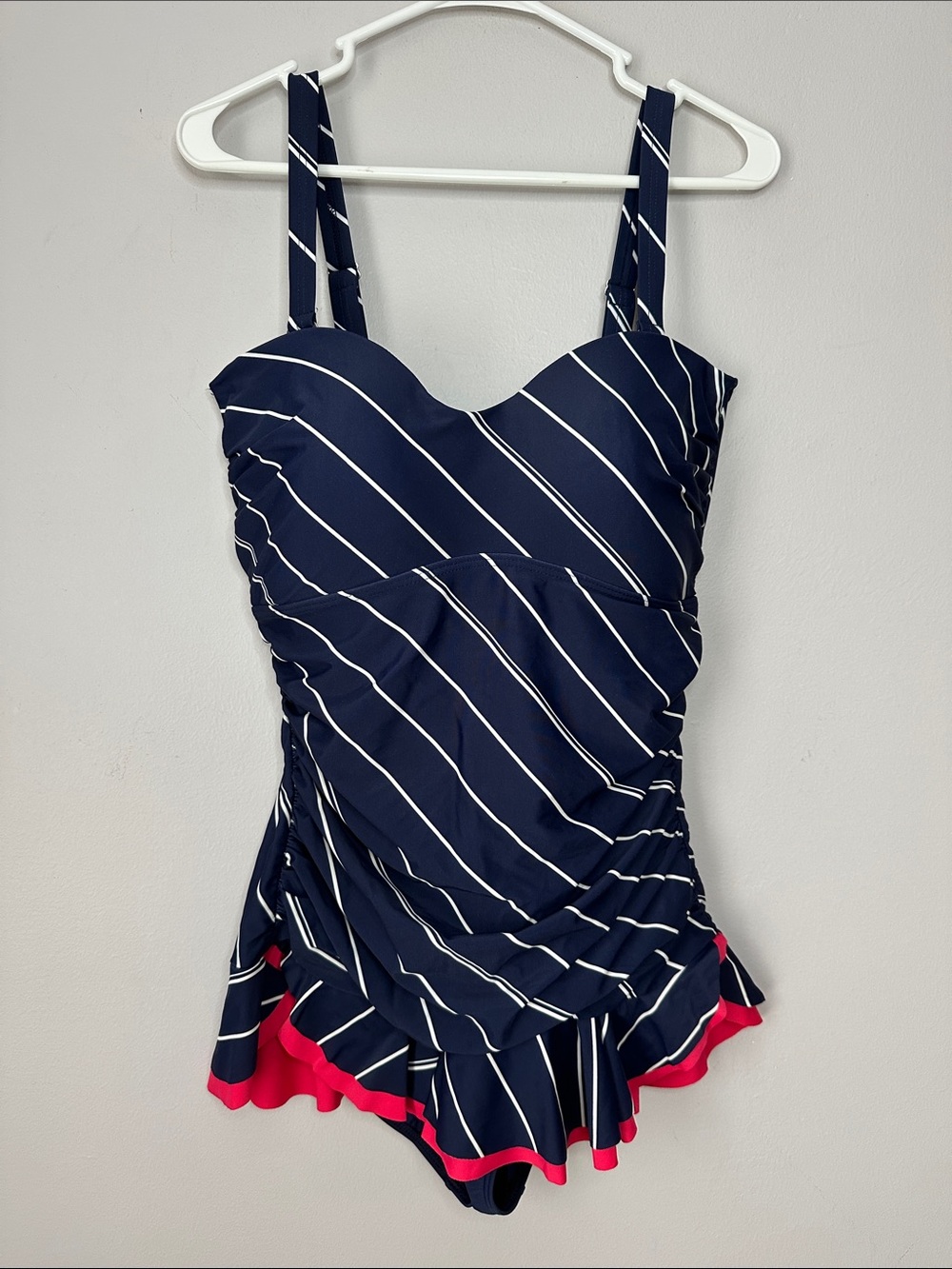 Mazu Swim Navy Stripe Swimdress with Red Trim size 16